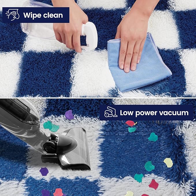 Super Soft Rug for Bedroom, 8x10 ft Blue and White Area Rug Classic Checkered Shaggy Anti-Skid High Pile Soft Fluffy Rug Fuzzy Carpet for Living Room Bedroom Kids Room Nursery, Dorm