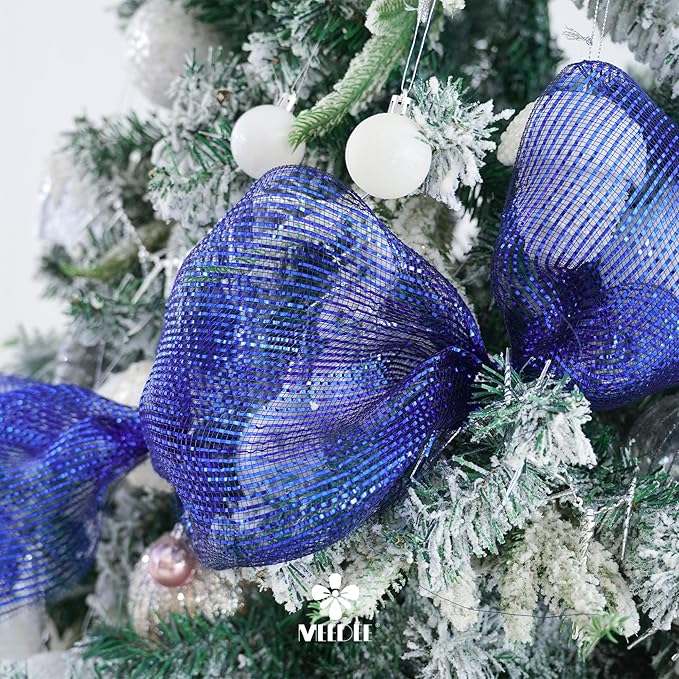 MEEDEE Navy Deco Mesh 10 Inch Deluxe Wide Foil Metallic Royal Blue with Navy Poly Mesh Navy Blue Mesh Ribbon for Christmas Tree, Wreaths, Garland, Gift Wrapping, Bows Making (30 Feet)