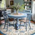 jinchan 8ft Floral Round Rug for Dining Room Washable Living Room Rug Vintage Romance Design Non Slip Indoor Floor Cover Lightweight Low-Profile Throw Carpet for Bedroom Porch Patio, Blue/Beige