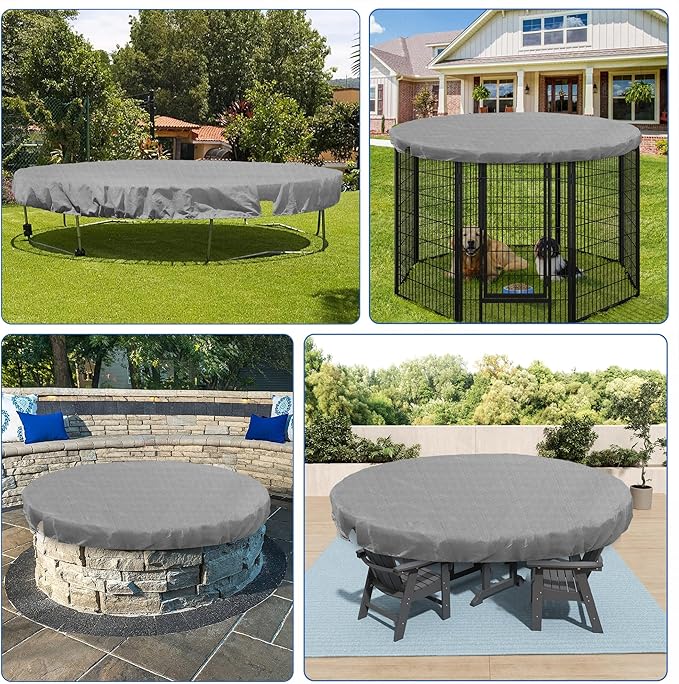 ECOOPTS 24 ft Round Pool Cover for Above Ground Pools, Swimming Pool Cover Protector Winter Safety Cover (Light Grey)