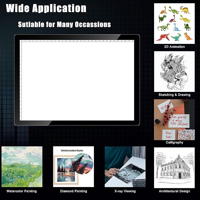 A4 Wireless Battery Powered Light Pad with Case, TOHETO Tracing Light Box Dimmable Brightness Rechargeable LED Light Board Portable Cordless Copy Board for Artist Drawing Sketching X-ray Viewing