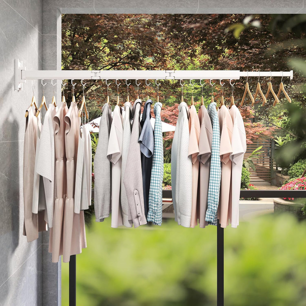 J-type Hooks Wall Mounted Clothes Rack, Collapsible, White Color