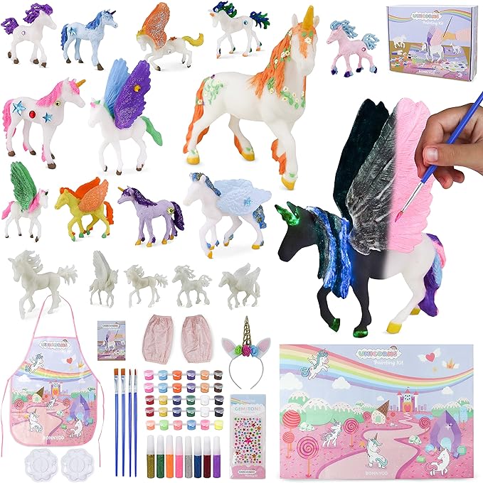 BONNYCO Unicorns Gifts for Girls Painting Kit with 18 Figurines Painting for Kids with Glow in The Dark | Girl Toys 3 4 5 6 7 8 9 10 Years Crafts Kids Gifts Birthday Christmas | Unicorn Toys Niñas