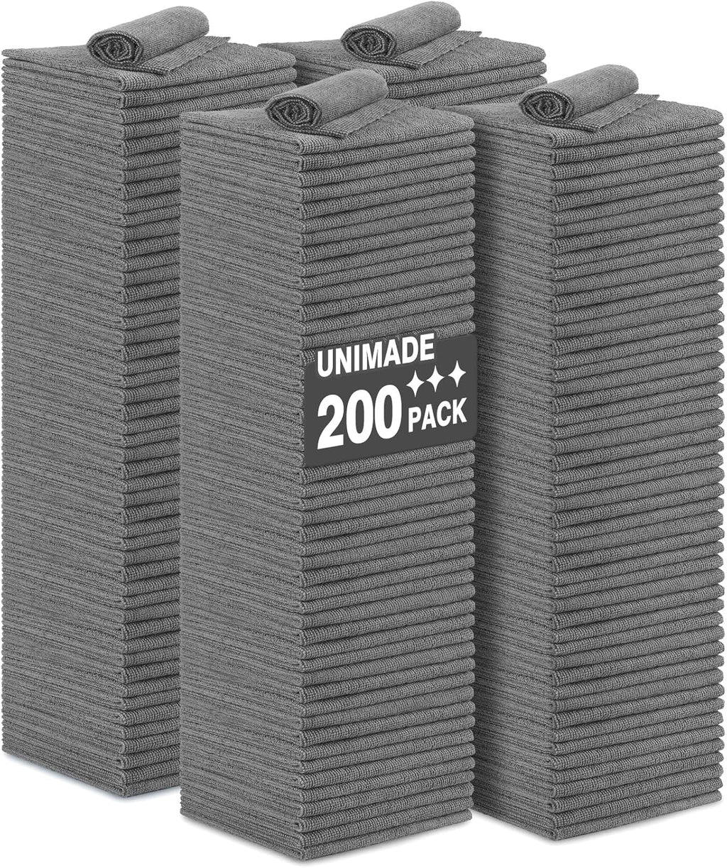 Microfiber Cleaning Cloth, 200 Pack Microfiber Towels for Cars Reusable Shop Rags Bulk Lint Free Cleaning Towels for Car Kitchen Automotive Bar Mechanic Restaurant Garage, 11.5"x 11.5", Grey