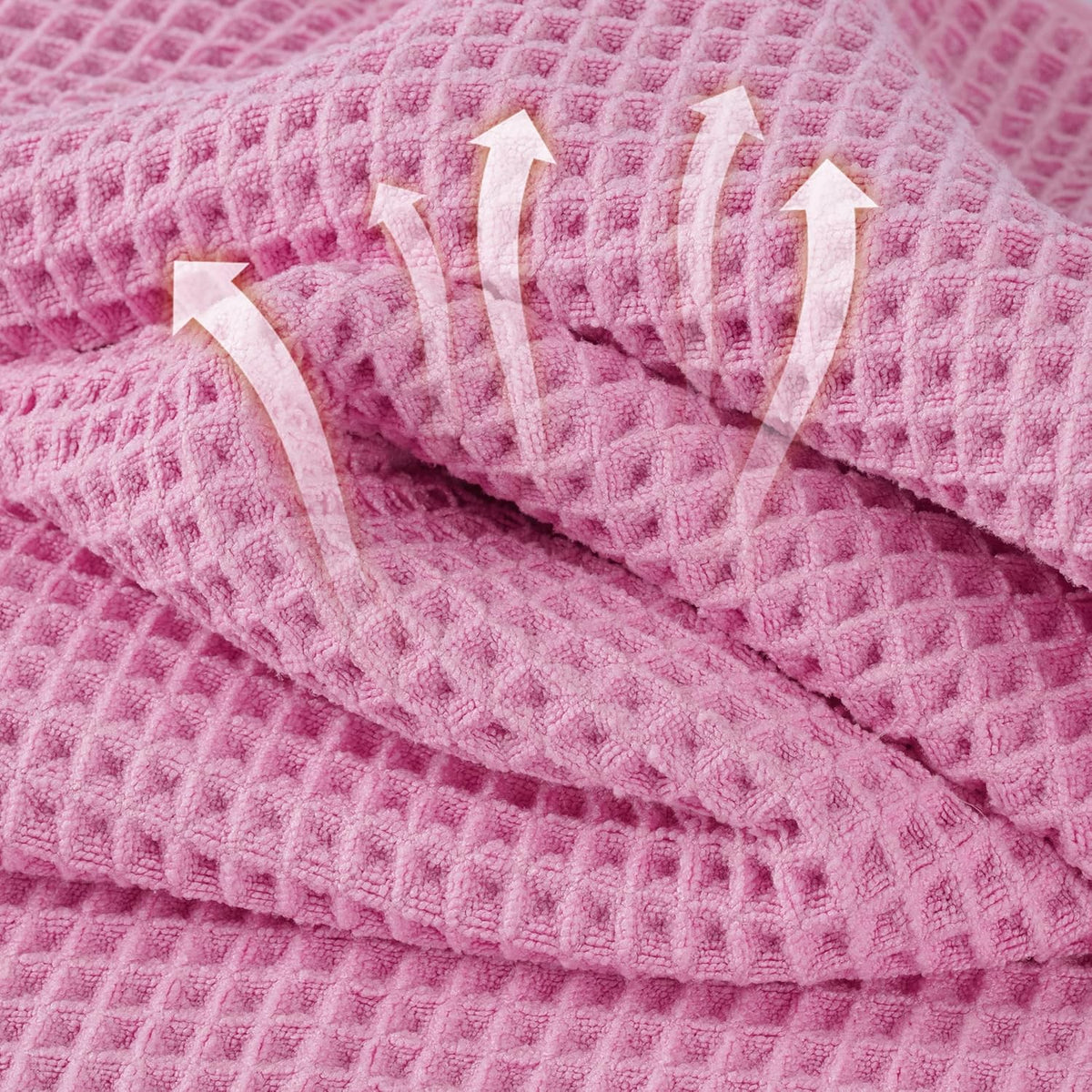 Microfiber Waffle Face Towels, 2 Pieces, Soft, Absorbent, Fast Drying, Lint Free (Pink)