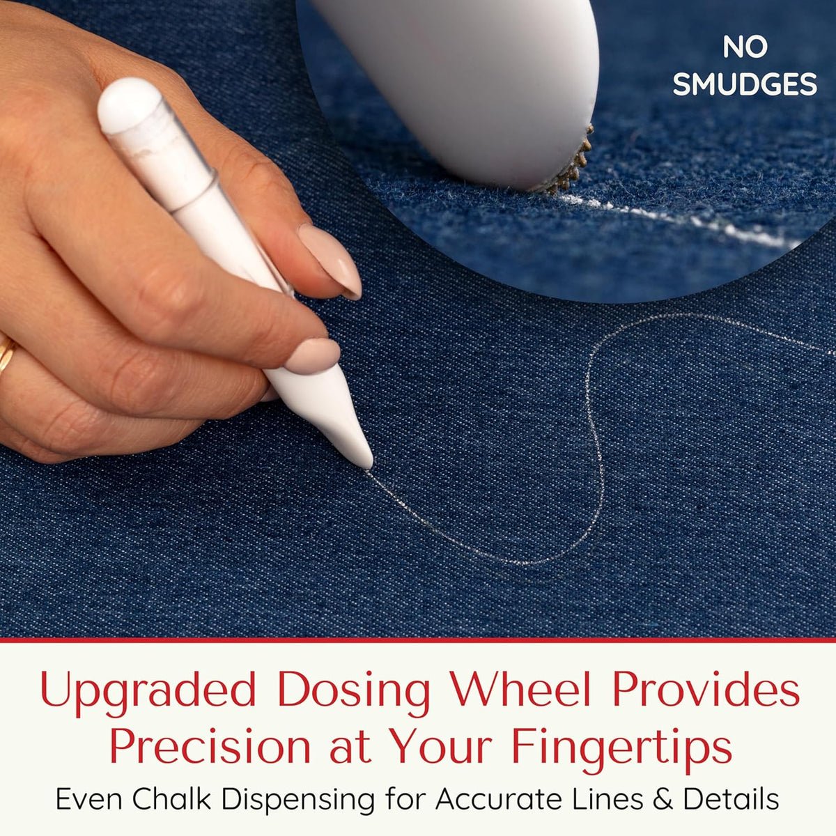 Fabric Markers for Sewing – Ergonomic Tailors Chalk Pen with Improved Dosing Wheel for Sharp Lines - Washable Sewing Chalk Marking Pens that are Compatible with Most Fabrics - White and Pink 2 Pack