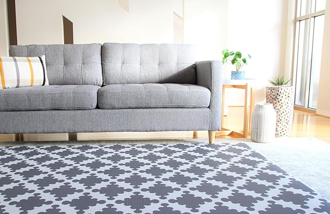 Cushmat Stylish Reversible Foam Play Mat (Large, Luxe Play - Charcoal Star) - Soft, Waterproof, Durable Play mat for Infants, Babies, Toddler, Kids & Grownup - 6.5ft x 4.5ft