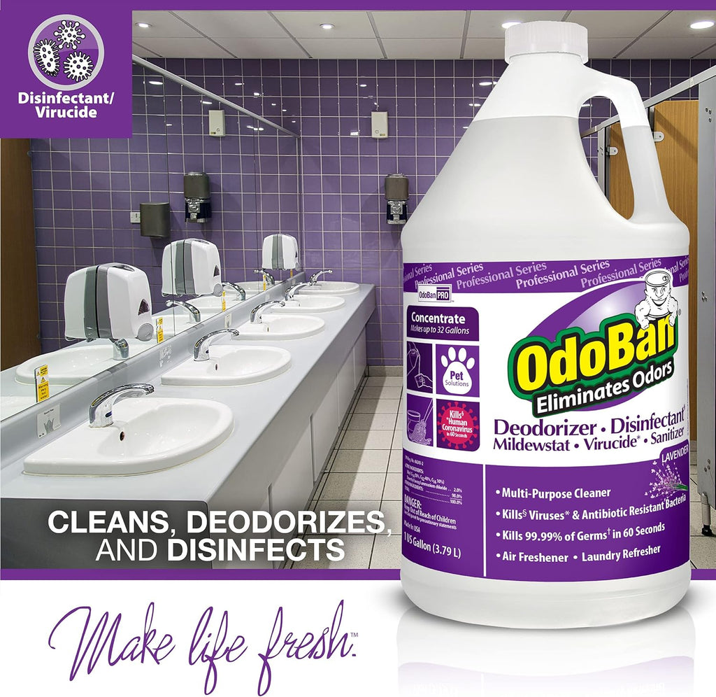 OdoBan Professional Disinfectant and Odor Eliminator Concentrate, Made in the USA, Original Eucalyptus and Lavender Scents, 2-Pack, 1 Gallon Each