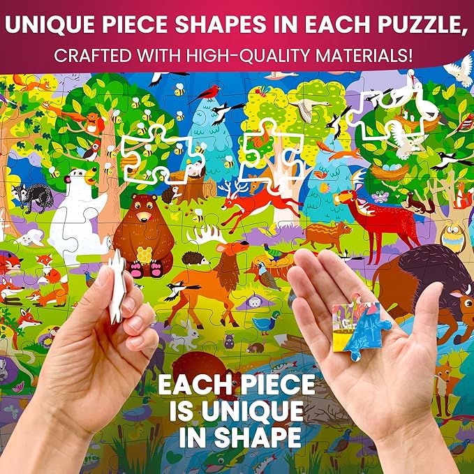 QUOKKA 100 Piece Puzzles for Kids Ages 4-6 – 3 Floor Kids Puzzles Ages 6-8 Year Old – Toy for Learning Ocean & Forest Animals for 8-10 yo – Jigsaw Toddler Game for Boy and Girl Age 3-5