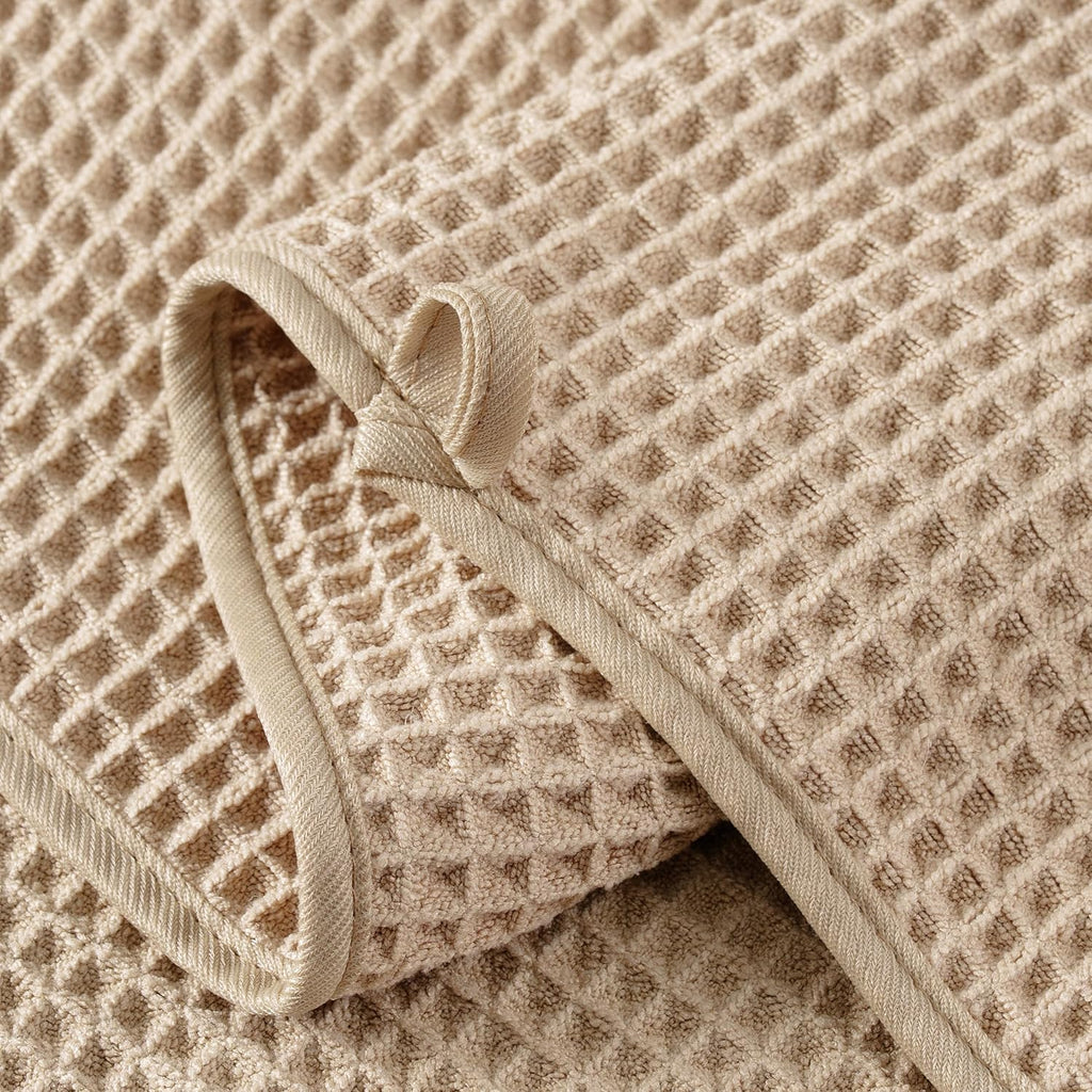 Microfiber Waffle Face Towels, 2 Pieces, Soft, Absorbent, Fast Drying, Lint Free (Beige)