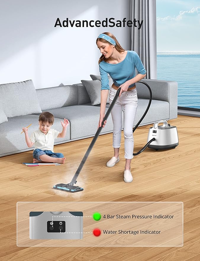Steam Cleaner, 293°F 58 PSI Powerful Multipurpose Handheld Steam Mop for Home Use, 21 Attachments, 50Oz Capacity, Heavy Duty Steamer for Carpets, Floors, Cars, Tiles, Crack Cleaning, Titanium