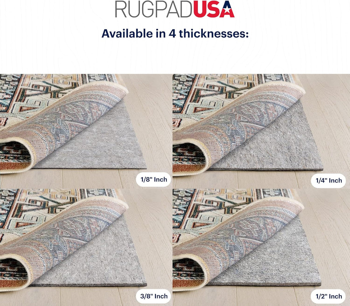 RUGPADUSA - Dual Surface - 2'x3' - 3/8" Thick - Felt + Rubber - Enhanced Non-Slip Rug Pad - Adds Comfort and Protection - for Hard Surface Floors