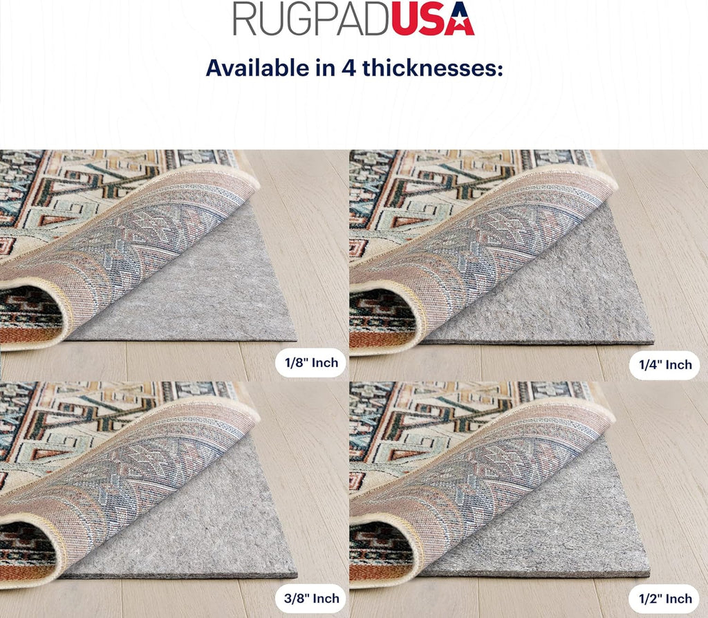 RUGPADUSA - Dual Surface - 2'x4' - 3/8" Thick - Felt + Rubber - Enhanced Non-Slip Rug Pad - Adds Comfort and Protection - for Hard Surface Floors