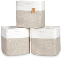 NaturalCozy 13 Inch Cube Storage Bins Cotton Rope Woven Baskets for Organizing 3-Pack | 13 x 13 Storage Cubes | Fabric Square Storage Baskets for Shelves Organizer, Kids Toy Bins, Closet Baby Nursery