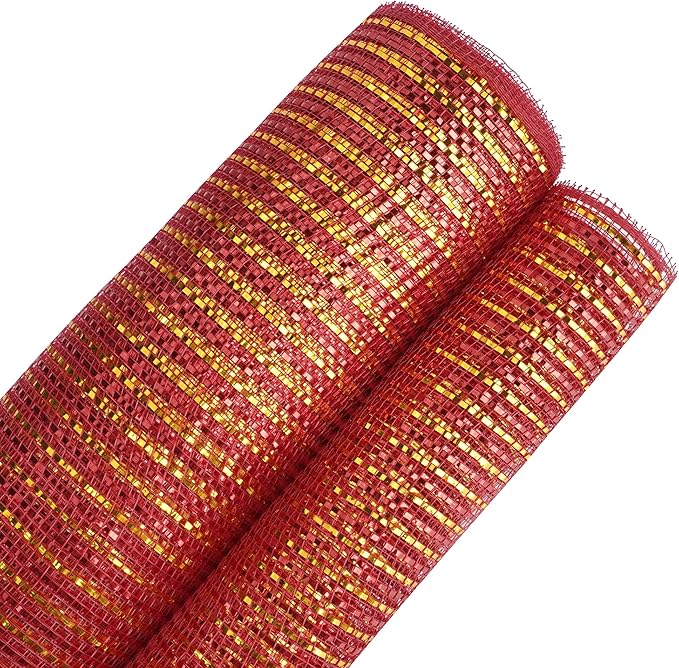 MEEDEE Red and Gold Deco Mesh 10 Inch Deluxe Wide