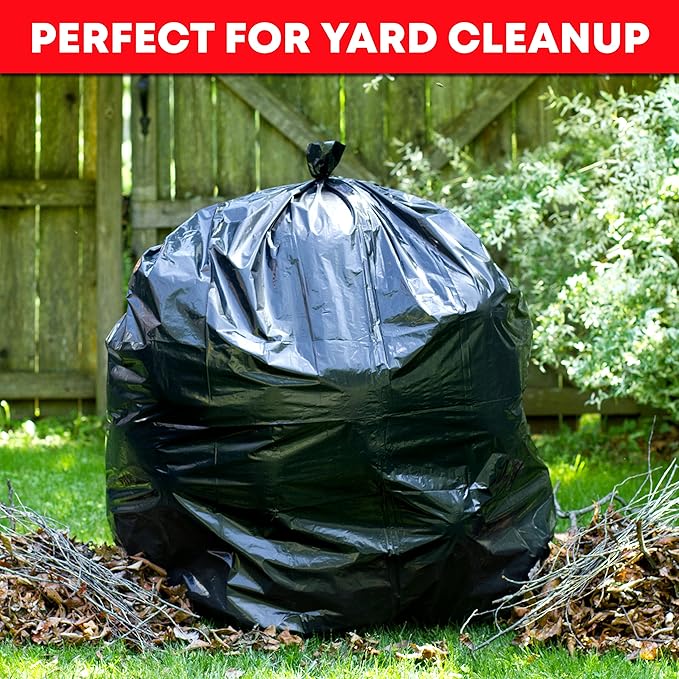 Tasker 65 Gallon Trash Bags for Toter, (Value-Pack 32 Count w/Ties) Extra Large 64 Gallon Heavy Duty, 60 Gal Trash Bags Outdoor Garbage Can Liner for Custodians