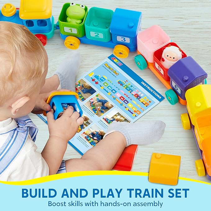 Learning Toy for Toddlers 1 2 3 Years Old, Counting, Matching & Sorting Montessori Learning Farm Train Including 9 Farm Animals and 1 Farmer, Easter Christmas Birthday Gift for Baby Boys Girls