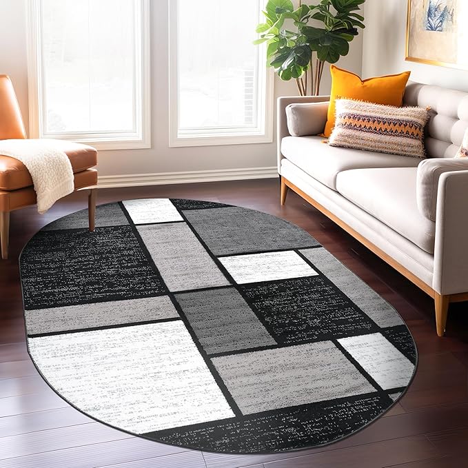 Rugshop Contemporary Modern Boxes for Home Office,Living Room,Bedroom,Kitchen Non Shedding Oval Area Rug 5' x 7' Gray