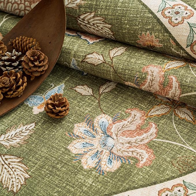 jinchan 2x5 Floral Runner Rug for Hallway Washable Kitchen Runner Vintage Romance Design Non Slip Thin Indoor Floor Cover Low-Profile Throw Carpet for Entryway Bathroom Bedroom Porch, Green