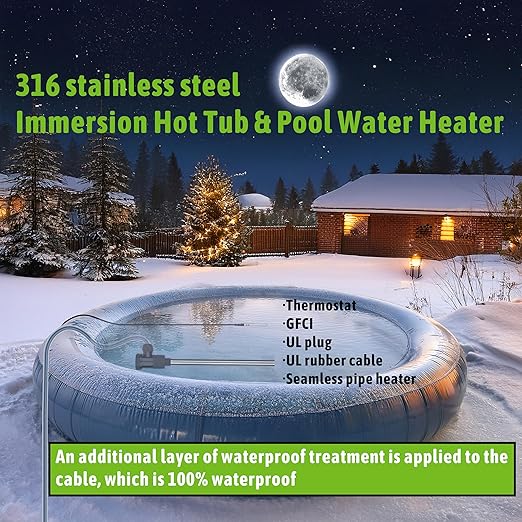 240V 3500W Fully Submersible, Electric Hot Tub & Swimming Pool Immersion Water Heater with Temp Control & GFCI for Baptismal Pool, Baptistry, Above Ground Pool, Inflatable Pool & spa tub