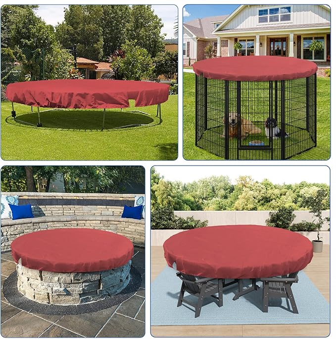 ECOOPTS 9 ft Round Pool Cover for Above Ground Pools, Swimming Pool Cover Protector Winter Safety Cover (Red)