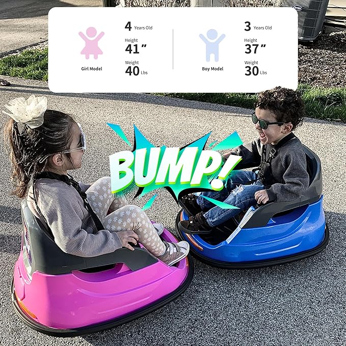 12V Kids Bumper Car, Electric Baby Bumper Car for Toddlers with Remote Control, 3 Speeds - Pink