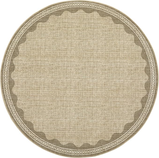 Scalloped Round Rug 6ft, Small Area Rugs Solid JuteRug for Bedroom Girls, Washable Rugs for Living Room, Non Slip Scalloped Round Bath Mat, Soft Dorm Nursery Carpet for Bedside