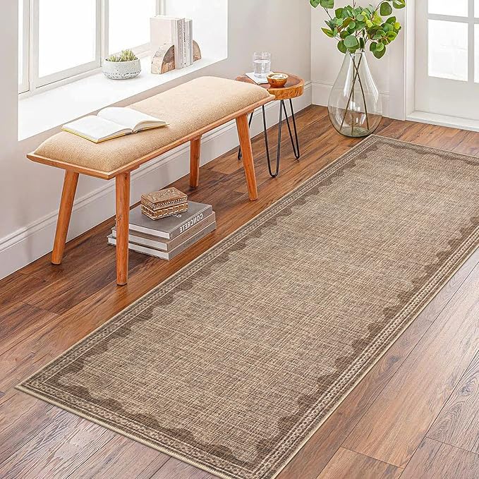 Scalloped Rug 2x6 Runners for Hallways, Solid Goffee Runner Rugs Non Slip Scalloped Bath Runner, Washable Rug for Bedroom Girls, Mat for Kitchen Floor Soft Dorm Nursery Carpet for Bedside