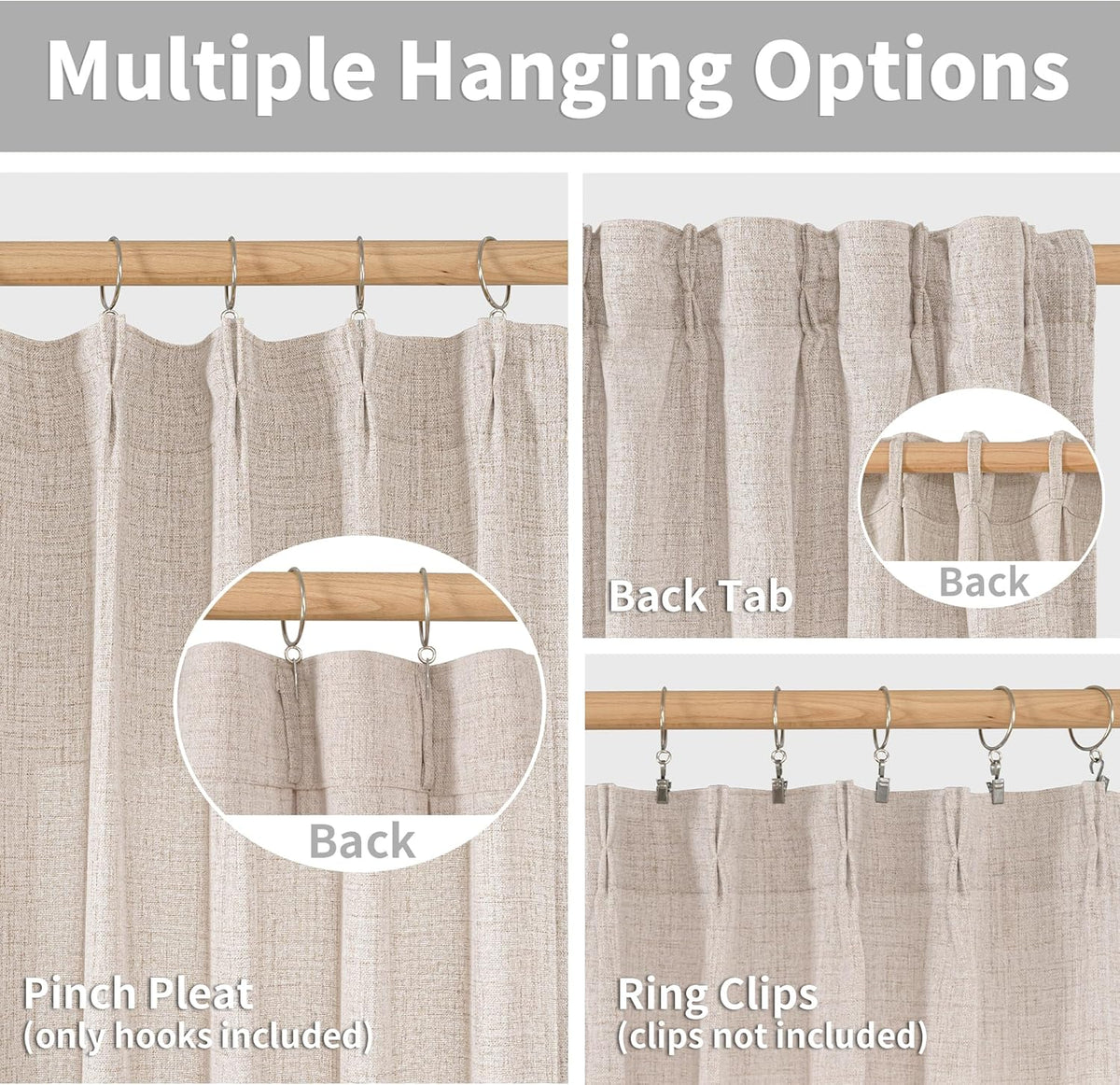 YoungsTex Natural Linen Curtains 63 Inch Length 2 Panels - Light Filtering Semi Sheer Window Drapes Textured Rustic with Pinch Pleated for Bedroom Living Room Office, 2 Panels, 40 X 63 Inch