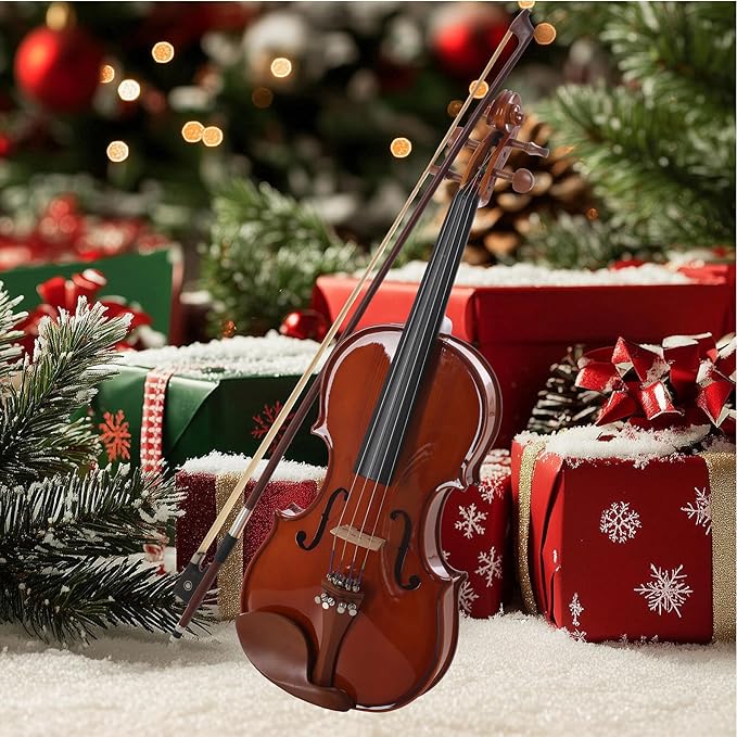 Cecilio 1/4 Size Natural Varnish Violin for Beginners, Hand-Carved Solid Spruce Top, Maple Back & Sides, Full Fiddle Kit with Hard Case, Bows, Rosin, Shoulder Rest, Lesson Book