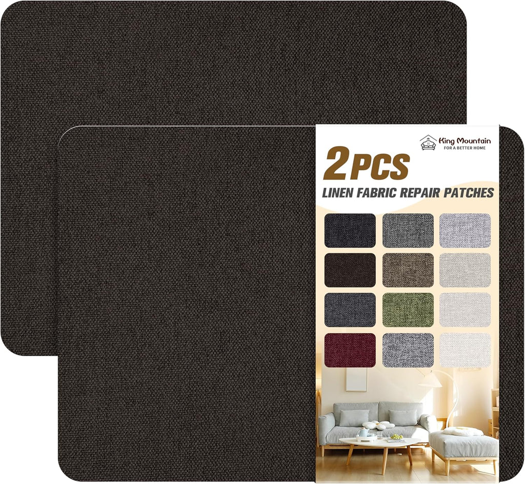 KING MOUNTAIN Coarse Linen Repair Patches, Self-Adhesive Linen Fabric Patches, 8X11 inch 2 PCS, Multi Color, Can be Used for Linen Sofa Repair and Linen Clothes Repair(8" x 11"-2PCS, Ebony Brown)