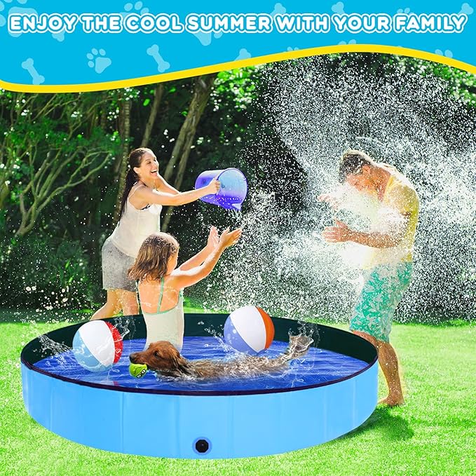 Foldable Dog Pool,39" Collapsible Dog Kids Swimming Pool for Backyard, Portable Kiddie Pool Hard Plastic,Multifunction Ball Pit Pets Bathing Tub for Kids Baby Toddler Dog