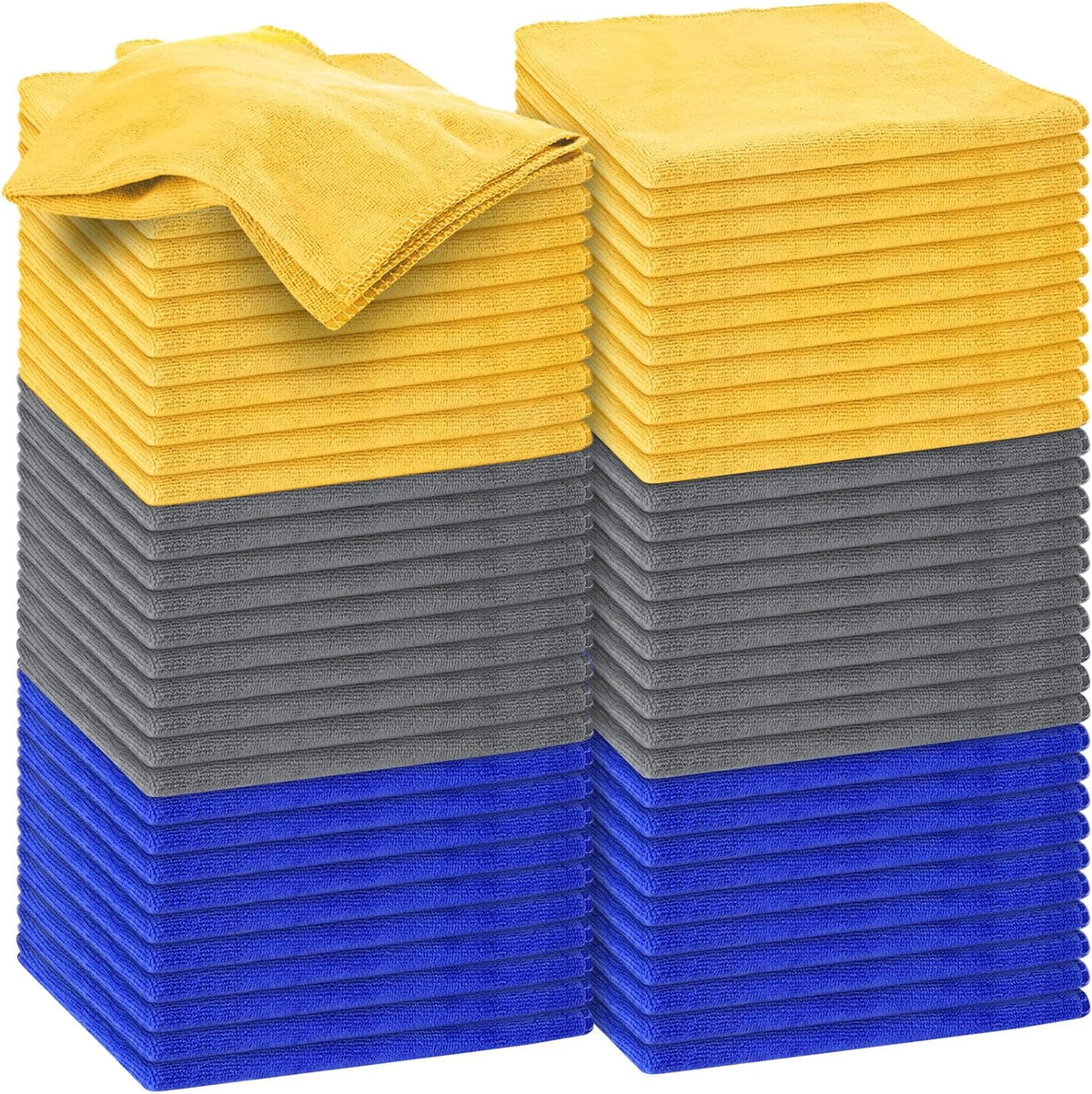Nuenen Microfiber Cleaning Cloths for Cars 16 x 16 Inch Ultra Absorbent Car Towels Drying Reusable Cleaning Supplies House Kitchen Window Microfiber Towel(Blue, Gray, Yellow,60 Pcs)