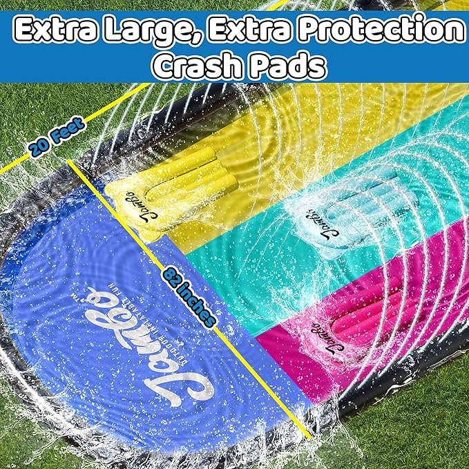 JAMBO XL 20Ft Premium Slip Splash and Slide with 3 Bodyboards, Heavy Duty Water Slide- Advanced 3-Way Water Sprinkler System, Backyard Waterslide Outdoor Water Toys n Slides for Kids Splash Pad