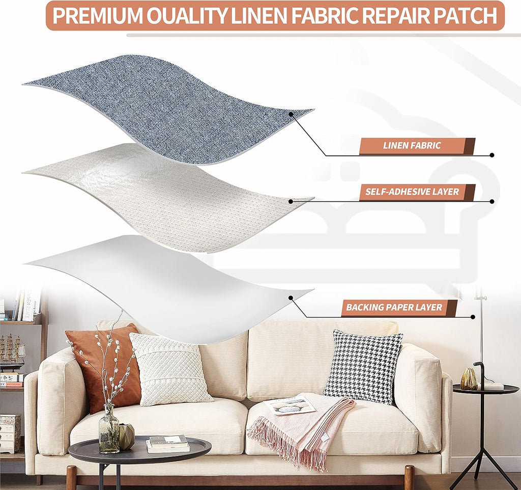 Fine Linen Repair Patches, Self-Adhesive Linen Fabric Patches, 12X40 inch Extra Size, Multi Color, Can be Used for Linen Sofa Repair and Linen Clothes Repair(12" x 40",Blue Grey)