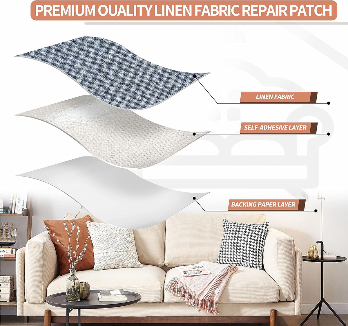 Fine Linen Repair Patches, Self-Adhesive Linen Fabric Patches, 12X40 inch Extra Size, Multi Color, Can be Used for Linen Sofa Repair and Linen Clothes Repair(12" x 40",Blue Grey)