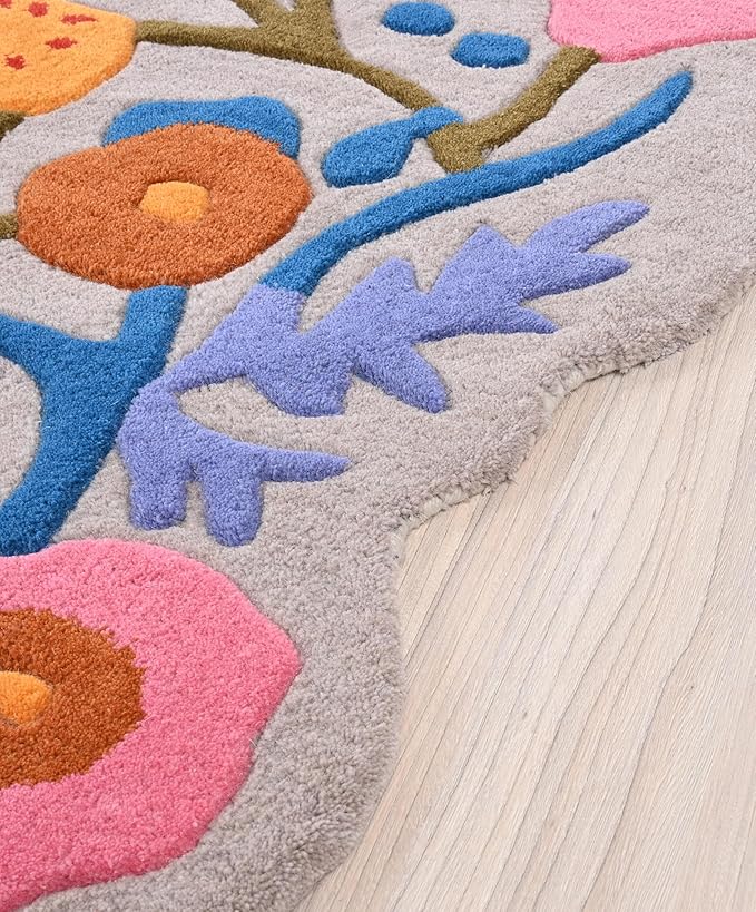 Handmade Wool Floral Area Rug for Living Room | Elegant Flower Garden Design, Soft, Thick and Durable | Bedroom, Dining Room & Home Decor Carpet (6' x 9', Floral H)