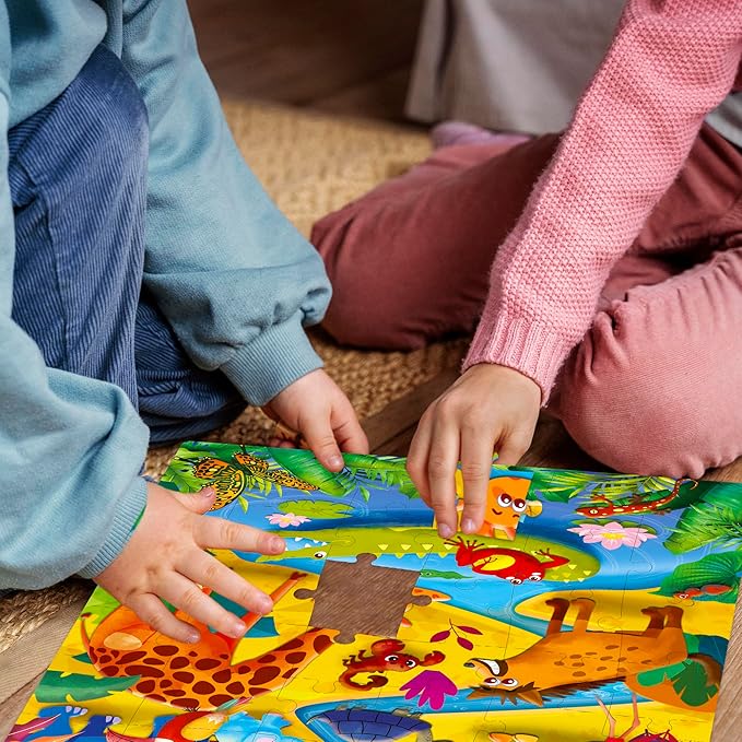 QUOKKA Puzzles for Kids Ages 4-6 – 4 x 48 Pieces Jigsaw Puzzles for Toddlers 3-5 – Toy for Learning Insects, African, Ocean Animals – Educational Game for Boy and Girl 2-4 Year Old - Improved Version
