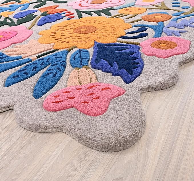 Handmade Wool Floral Area Rug for Living Room | Elegant Flower Garden Design, Soft, Thick and Durable | Bedroom, Dining Room & Home Decor Carpet (9' x 11', Floral H)