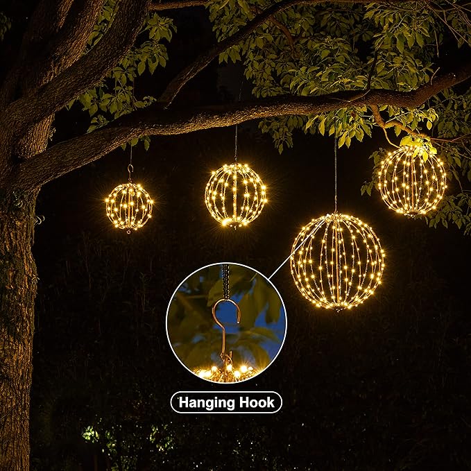 LIGHTSHARE 16IN 128LED Light Ball Yard Decoration Pathway Lights Sphere Light with Fold Flat Metal Frame Indoor Outdoor Waterproof Garden Lights, Plug in