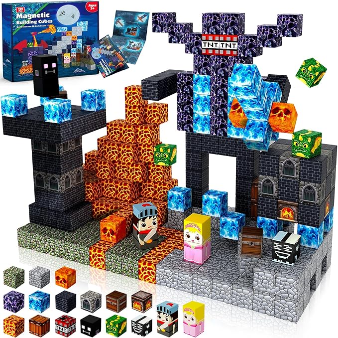 Magnetic Blocks - 100PCS Build Magnetic Dark Mechanical Guardian Castle - Magnetics Toys for Montessori Toddler Christmas Birthday Gifts - STEM Sensory Toys for 3 4 5 6 7 8 9 10 Year Old Boys