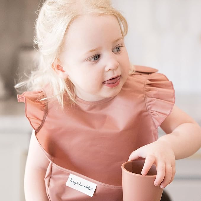 Tiny Twinkle Mess Proof Baby Bibs for Eating - Waterproof, Wipeable Bibs - Toddler Bibs - Travel Friendly - PFAS, PVC, BPA, Phthalate Free - Baby Food Bibs(3 Pack,Petite Safari)