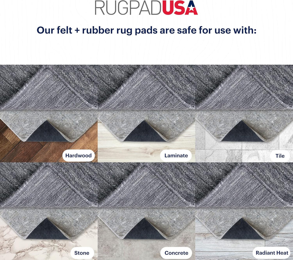 RUGPADUSA - Dual Surface - 9'x12' - 3/8" Thick - Felt + Rubber - Enhanced Non-Slip Rug Pad - Adds Comfort and Protection - for Hard Surface Floors
