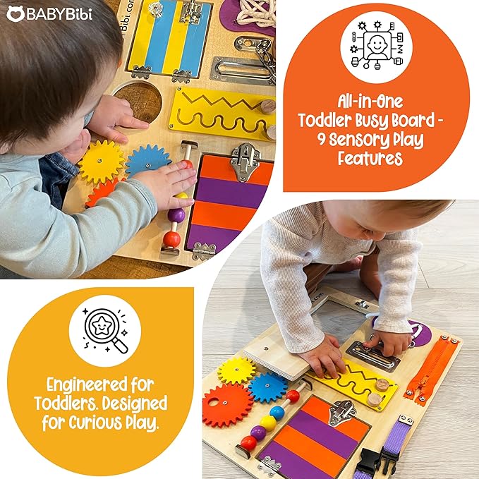Montessori Busy Board for Toddlers - Safe, Durable Sensory Activity Board with Locks, Shoelaces & More - Perfect Educational Toy Built for Growth & Travel - 36 Months & Up - Color Edition