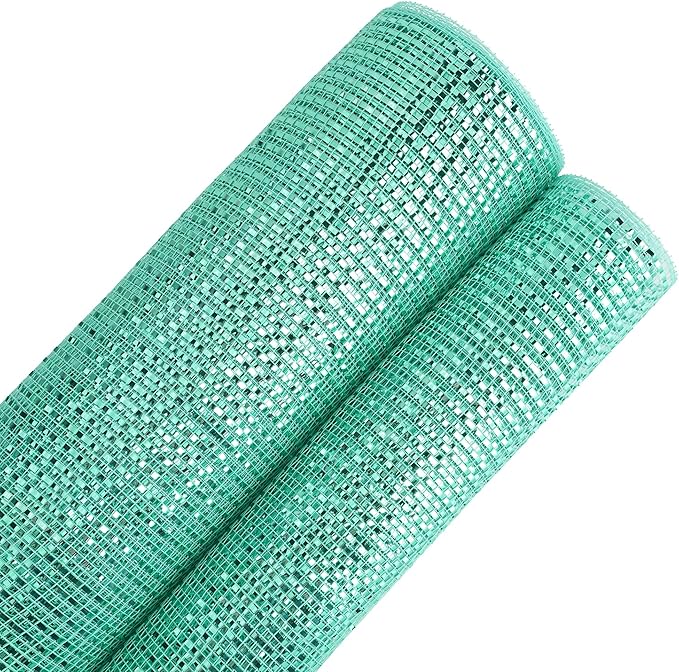 MEEDEE Mint Green Deco Mesh 10 Inch Deluxe Wide Foil Metallic Xmas Mesh Christmas Tree Ribbon Peppermint Mesh Ribbon for Christmas Tree, Wreaths, Garland, Gift Wrapping, Bows Making (30 Feet)