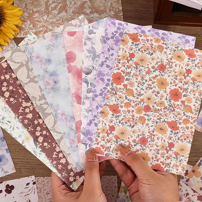 180 Sheets Vintage Floral Scrapbook Paper - 9 Themes Aesthetic Small Flowers Pattern, Decorative Craft DIY Paper Kit for Bullet Journal, Junk Journal Supplies, Collage, Cardmaking 5.5x8 Inch