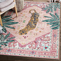 Washable Pink Rugs Boho Vintage Tropical Jungle 9x12 Area Rugs Tribal Oriental Carpet for Bedroom Kitchen Dining Living Room Office Distressed Indoor Cute Nursery Rug