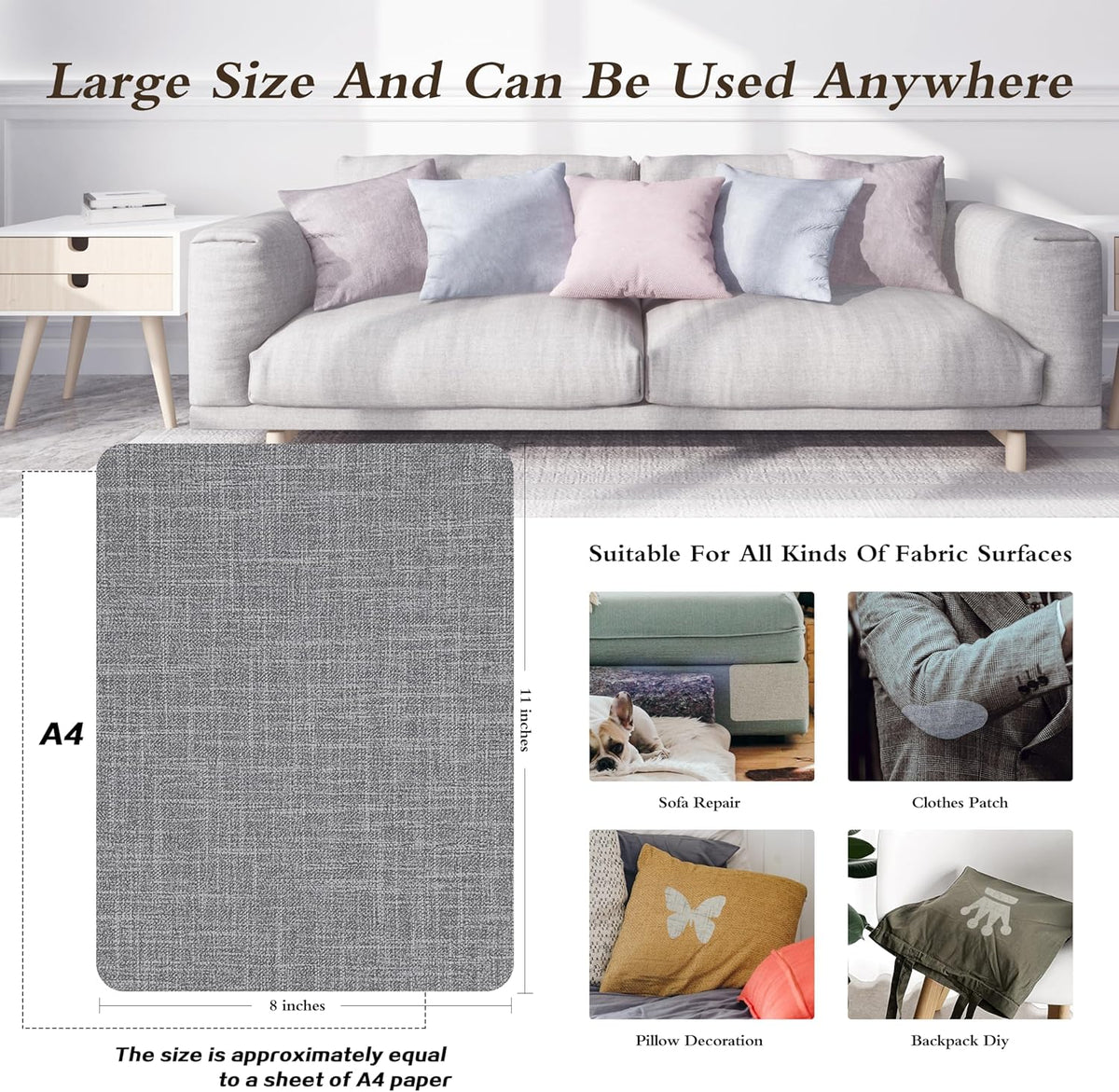 Fine Linen Repair Patches - Self-Adhesive Fabric Patches, Extra Large 8x11 Inch, Multi Color, For Linen Sofa & Clothes Repair