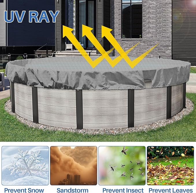 ECOOPTS 24 ft Round Pool Cover for Above Ground Pools, Swimming Pool Cover Protector Winter Safety Cover (Light Grey)