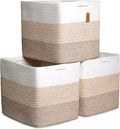 NaturalCozy 13x15x13 Kallax Storage Cubes Bins, 3 Pack | Cotton Rope Cube Storage Bin Woven Baskets for Organizing | Kallax Insert Storage Baskets for Shelves Organizer, Kids Toy, Closet Baby Nursery